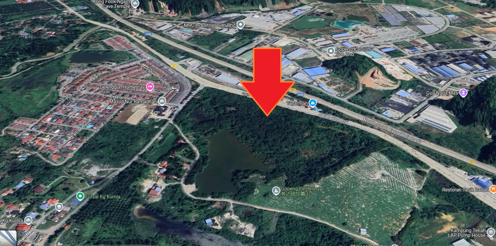 Aerial map of Avanté Gopeng location beside the North-South Expressway